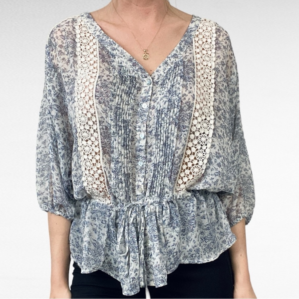 Daniel Rainn | Anthropologie | Light Blue Cottagecore Sheer Peasant Blouse